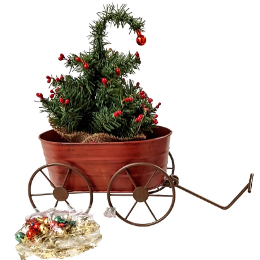 Decorated Mini Tree and Red Wagon Set